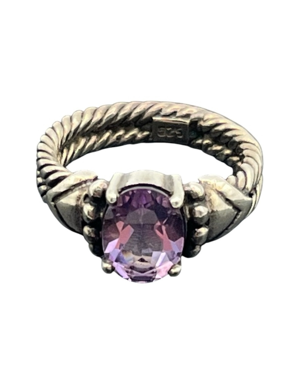 Sterling silver twisted cable purple oval stone vintage ring size 6